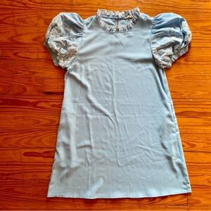 JODIFL Blue Dress with White Lace Accents